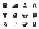 Silhouette Washing machine and laundry icons - vector illustration