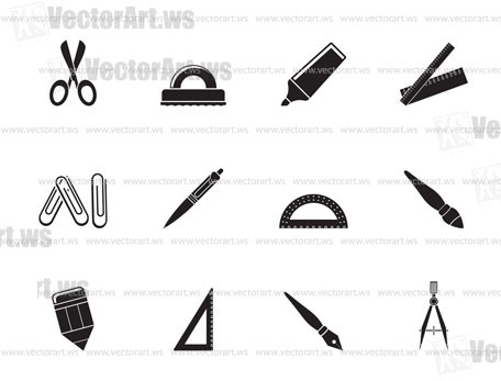 Silhouette school and office tools icons- vector icon set