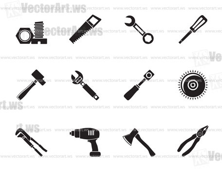 Silhouette different kind of tools icons - vector icon set