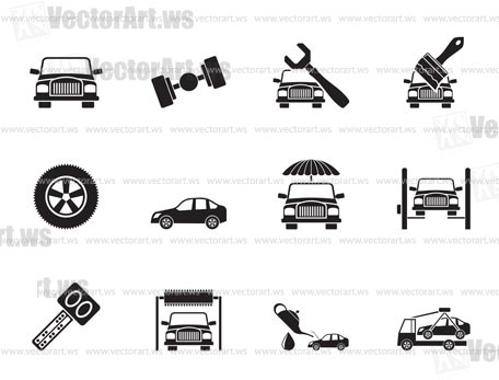 Silhouette auto service and transportation icons - vector icon set
