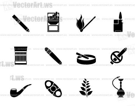 Silhouette Smoking and cigarette icons - vector icon set