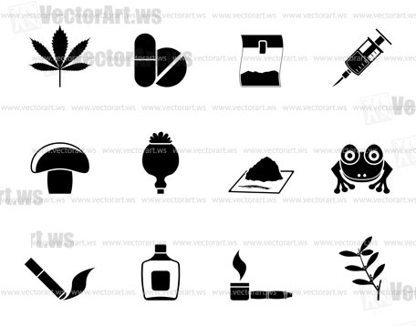 Silhouette Different kind of drug icons - vector icon set