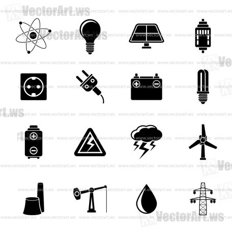 Silhouette Power and electricity industry icons - vector icon set