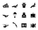 Silhouette Airport and travel icons - vector icon set