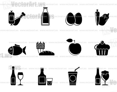 Silhouette Food, drink and Aliments icons - vector icon set