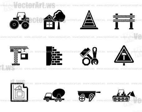Silhouette Construction and building Icons - vector icon set