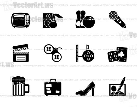 Silhouette Leisure activity and objects icons - vector icon set