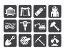 Silhouette Mining and quarrying industry objects and icons - vector icon set
