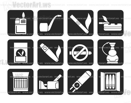 Silhouette Smoking and cigarette icons - vector icon set