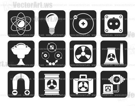 Silhouette Atomic and Nuclear Energy Icons - vector icon set