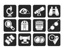 Silhouette Optic and lens equipment icons - vector icon set