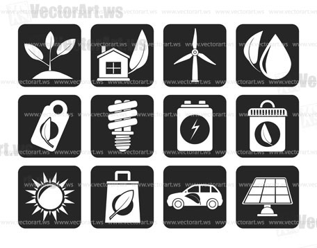 Silhouette Green and Environment Icons - vector icon set