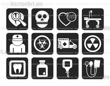 Silhouette Medicine and hospital equipment icons - vector icon set