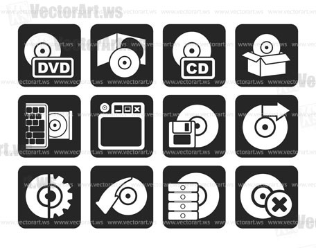 Silhouette Computer Media and disk Icons - vector icon set