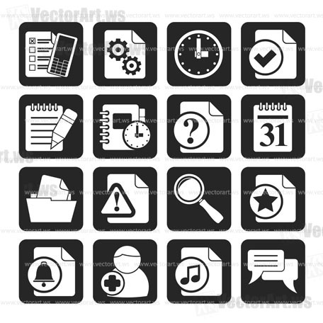 Silhouette Organizer, communication and connection icons - vector icon set