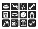 Silhouette dog accessory and symbols icons - vector icon set