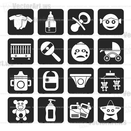 Silhouette Baby, children and toys icons - vector icon set