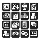 Silhouette social networking and communication icons - vector icon set