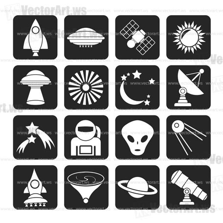 Silhouette astronautics, space and universe icons - vector icon set