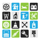 Silhouette Transportation and car repair icons - vector icon set