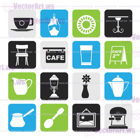 Silhouette Cafe and coffeehouse icons - vector icon set
