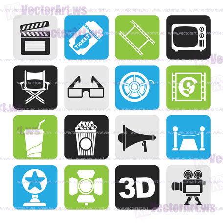 Silhouette Cinema and Movie icons- vector icon set