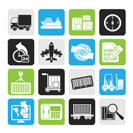 Silhouette shipping and logistics icons - vector icon set