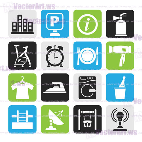 Silhouette Hotel and travel icons - vector icon set