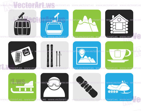 Silhouette Ski Track and sport icons - vector icon set