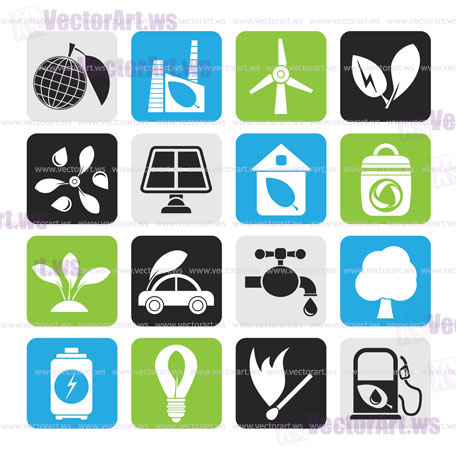 Silhouette Green, Environment and ecology Icons - vector icon set