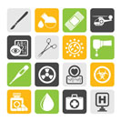 Silhouette Medicine and hospital equipment icons - vector icon set