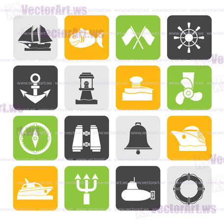 Silhouette Marine, sea and nautical icons - vector icon set