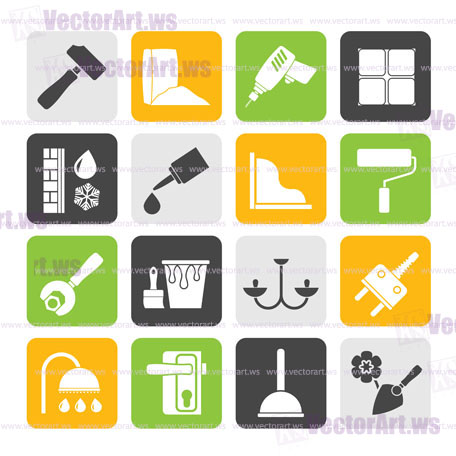Silhouette Construction and building equipment Icons - vector icon set 1