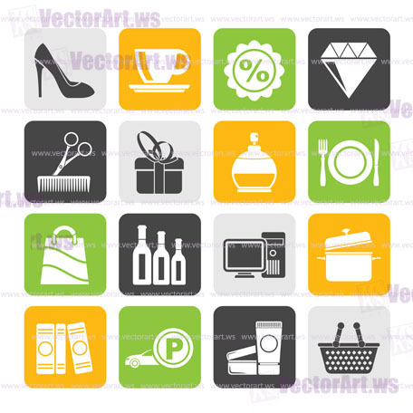 Silhouette Shopping and mall icons - vector icon set
