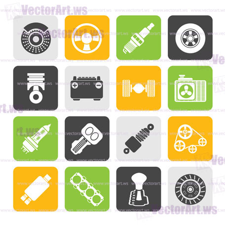 Silhouette Different kind of car parts icons - vector icon set