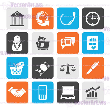 Silhouette Business and office objects icons - vector icon set