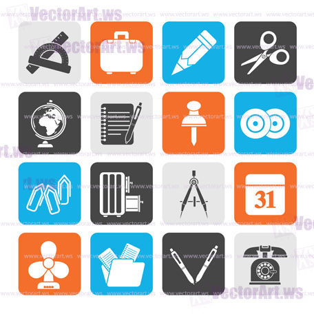 Silhouette Business and office objects icons - vector icon set