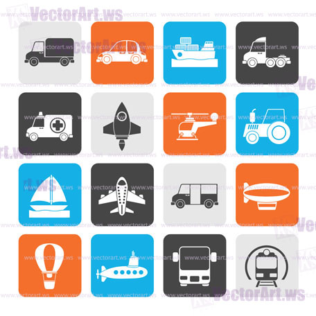 Silhouette Different kind of transportation icons - vector icon set
