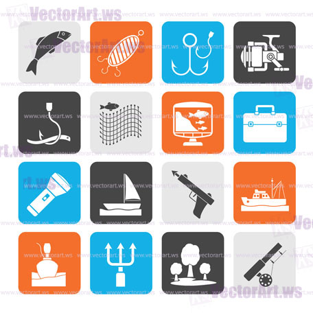 Silhouette Fishing industry icons - vector icon set