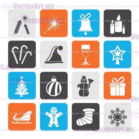 Silhouette Christmas and new year icons - vector icon set