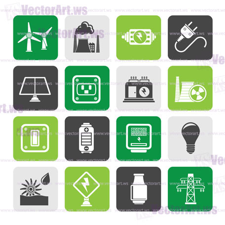 Silhouette electricity, power and energy icons - vector icon set