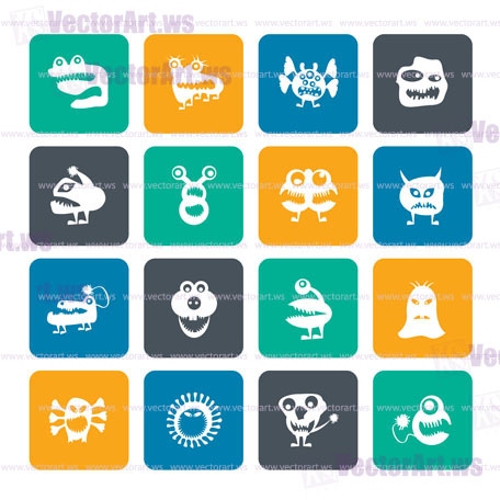 Silhouette various abstract monsters illustration - vector icon set