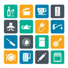 Silhouette kitchen objects and accessories icons- vector icon set