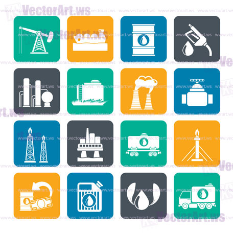 Silhouette Petrol and oil industry icons - vector icon set