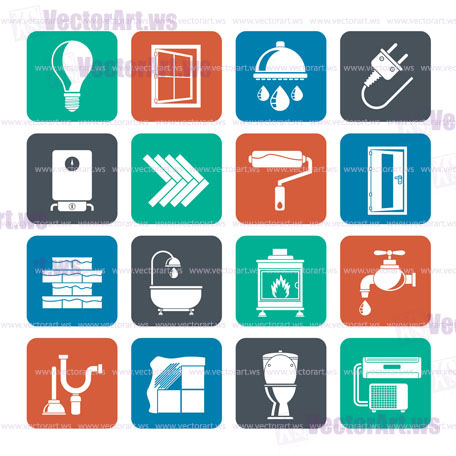 Silhouette Construction and home renovation icons - vector icon set