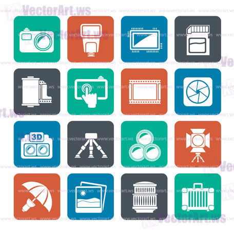 Silhouette Photography equipment icons - vector icon set