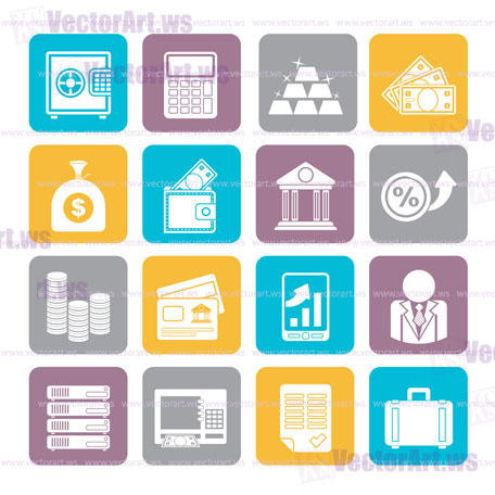 Silhouette Bank and Finance Icons - Vector Icon Set