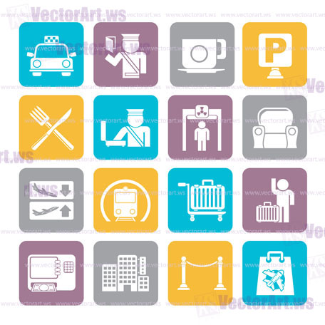 Silhouette Airport, travel and transportation icons -  vector icon set 1