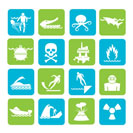Silhouette Warning Signs for dangers in sea, ocean, beach and rivers - vector icon set 1