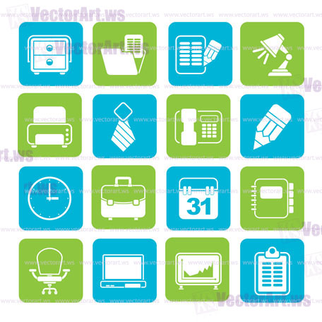 Silhouette Business and office equipment icons - vector icon set